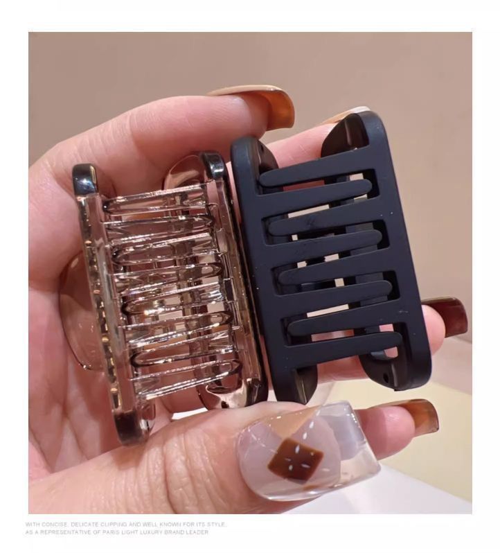 新款简约黑色茶咖色中号马尾抓夹方形半抓韩版蓬松银标发抓ins详情8