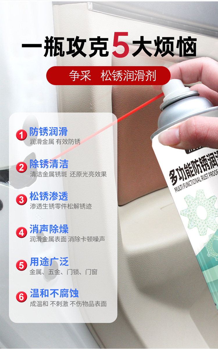 京达隆多功能防锈润滑剂除锈润滑消除异响门锁车链多用途松动剂详情5