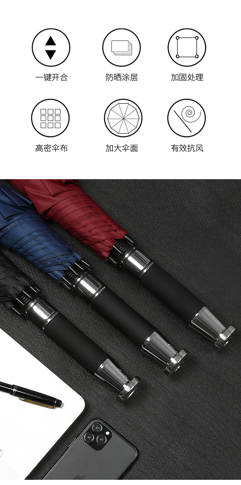 长柄雨伞全自动加固大号商务礼品广告伞批发直杆高尔夫伞定制LOGO详情3