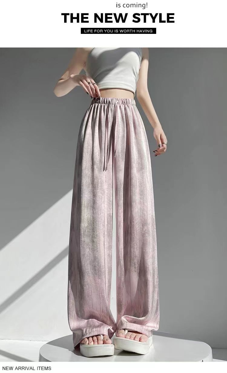 冰丝醋酸缎面扎染阔腿裤 女夏季宽松直筒垂感休闲裤 一件代发 轻松打造时尚休闲风详情24