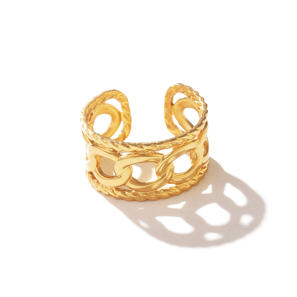 Cross-border European and American fashion golden titanium steel geometric opening adjustable ring, a niche and high-end stainless steel ring pic 18