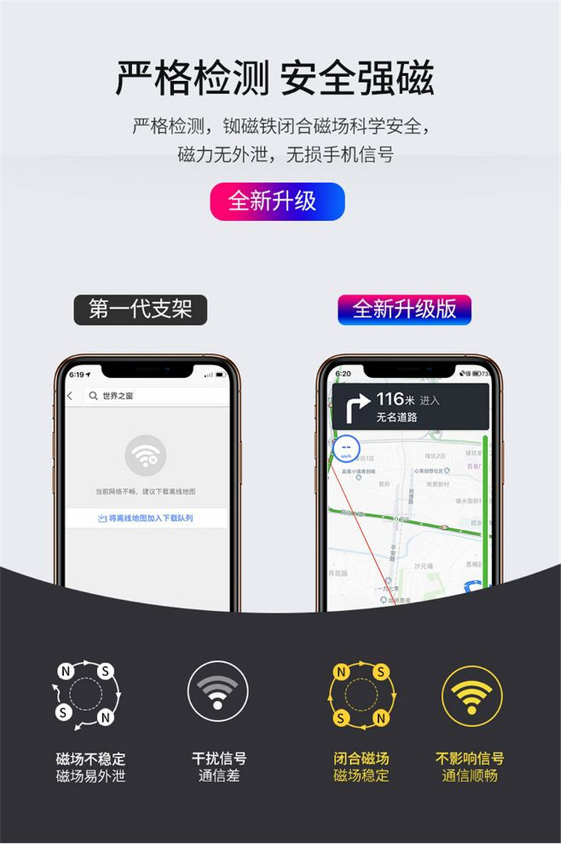 Dual-axis alloy dual-ball magnetic head car stand, 720-degree car dual-section mobile phone stand, magnetic navigation mobile phone stand pic 8