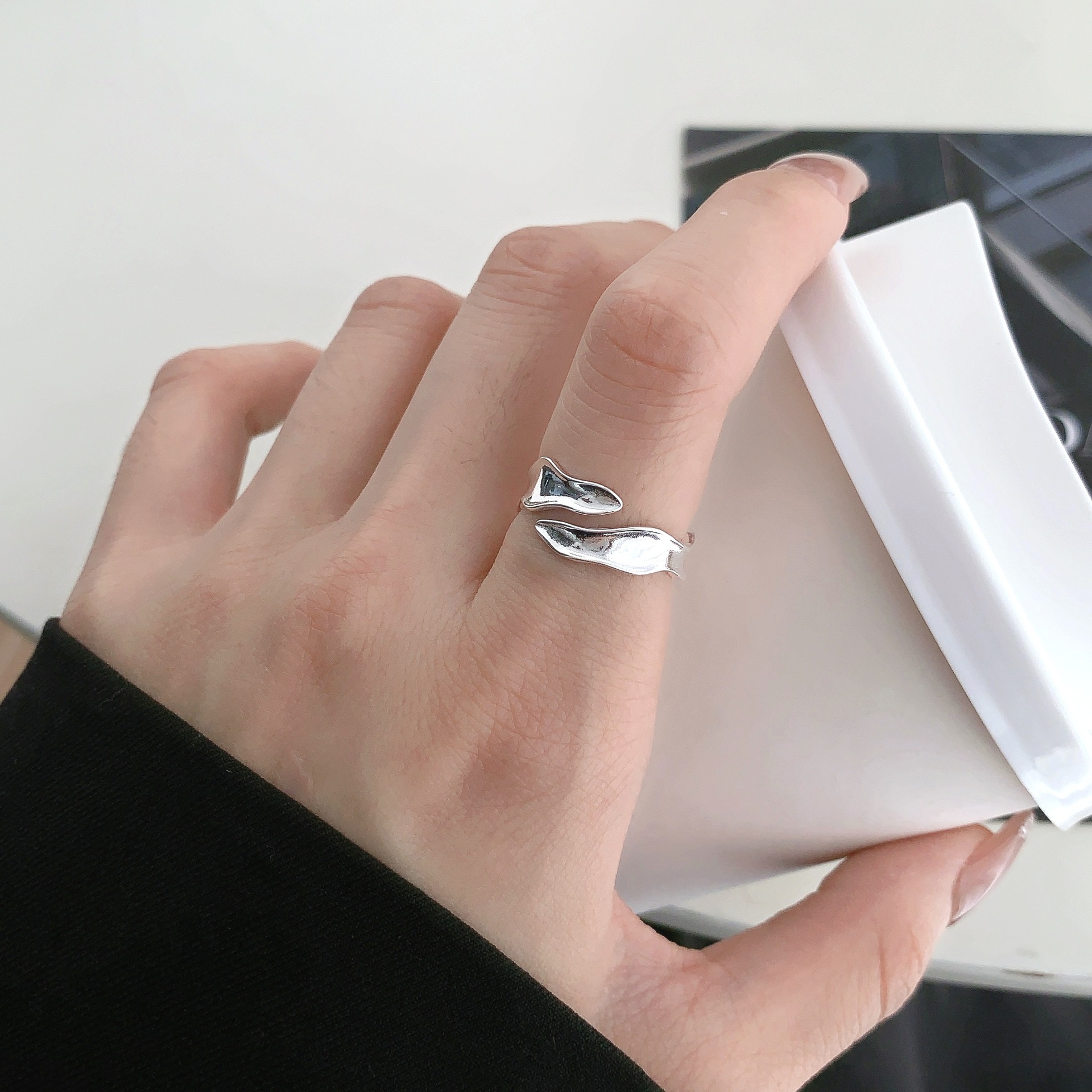 Geometric irregular 12.16 wave ring S925 sterling silver simple and niche heartbeat ring design, cold style adjustable pic 10