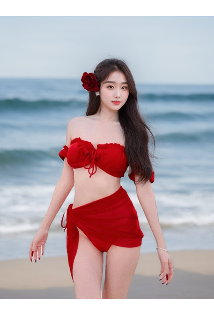2025新款网红同款性感欧美风复古红色比基尼分体泳衣女纯欲泳装-125079详情7