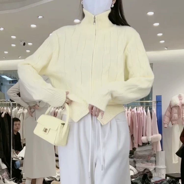 Solid-color casual double-zipper twisted knit cardigan coat, fashionable and versatile, new autumn and winter style sweater top for women pic 22