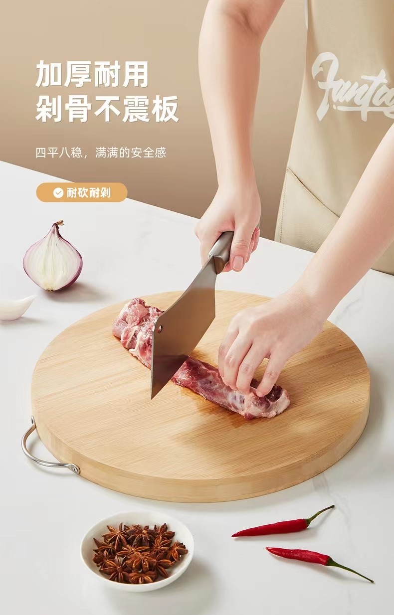 Household solid wood cutting board, whole wood thickened bamboo round cutting board, fruit board, vegetable cutting board, double-sided knife board pic 10