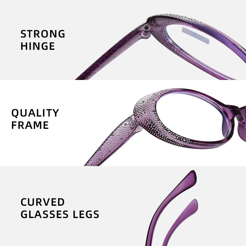 The new personalized diamond-encrusted oval small frame anti-blue light reading glasses are fashionable and youthful for the middle-aged and elderly pic 8