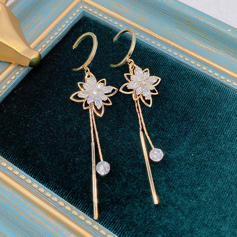 水晶花朵流苏耳环女纯银小众设计感高级冷性风2023新款爆款耳饰品详情6