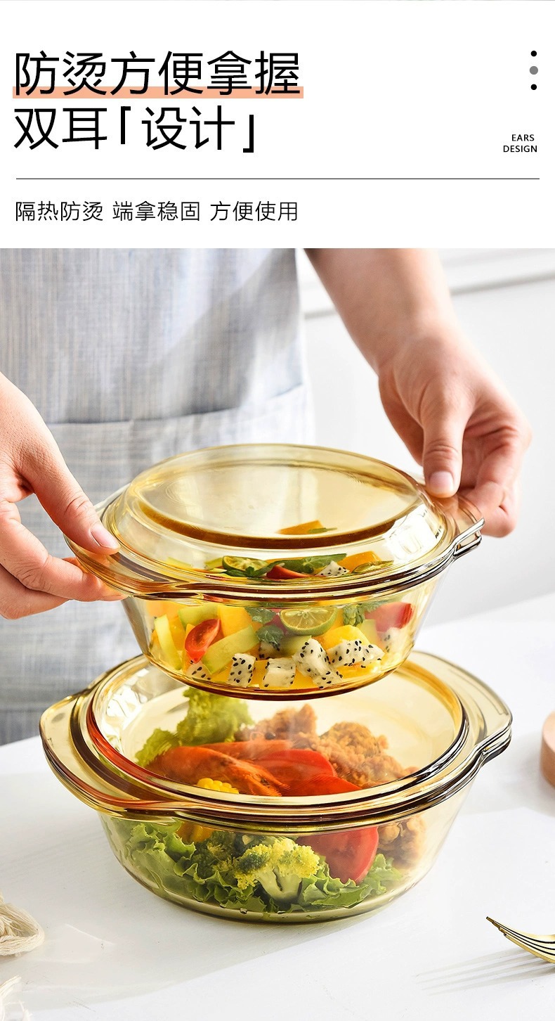 Household transparent high borosilicate glass heat-resistant crystal cooker with lid, microwave oven, oven glass bowls and plates, rice baking trays pic 6