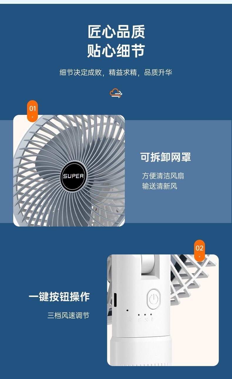 跨境多功能夹子风扇充电便携式家用挂壁电风扇学生宿舍USB小风扇详情21