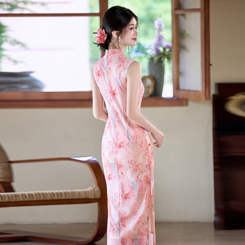国潮粉色国风传统中式长款旗袍改良年轻款2025新款女复古修身短袖夏季详情9