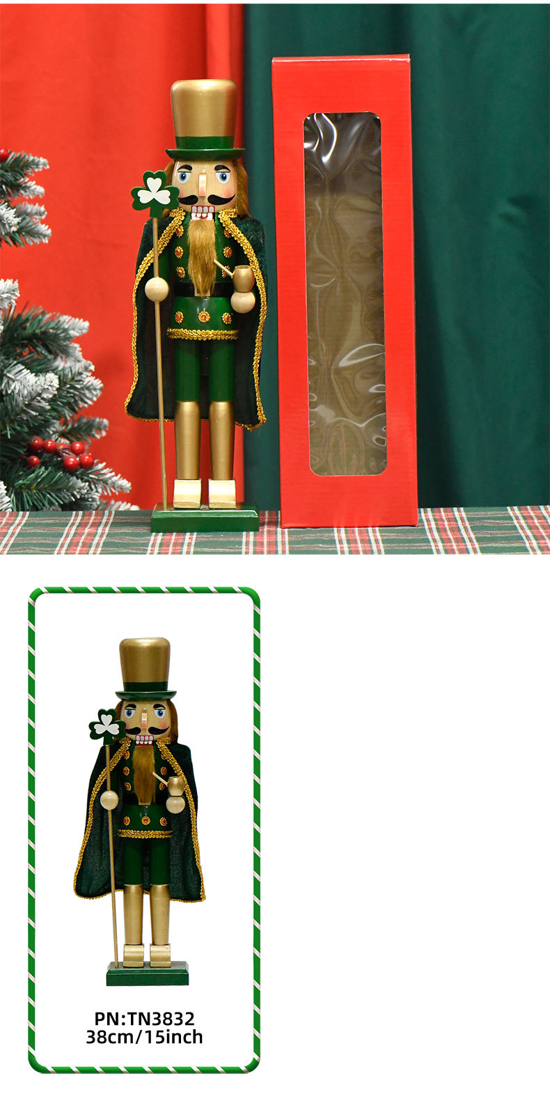 New item in stock: 38CM green and gold lucky Irish cape Nutcracker Christmas decoration pic 5