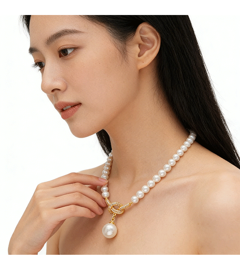 Hyacinth shijiazheng round collar de perlas de vidrio alto sentido luz lujo moda delicada temperamento clavícula cadena colgante gargantilla accesorios pic 8