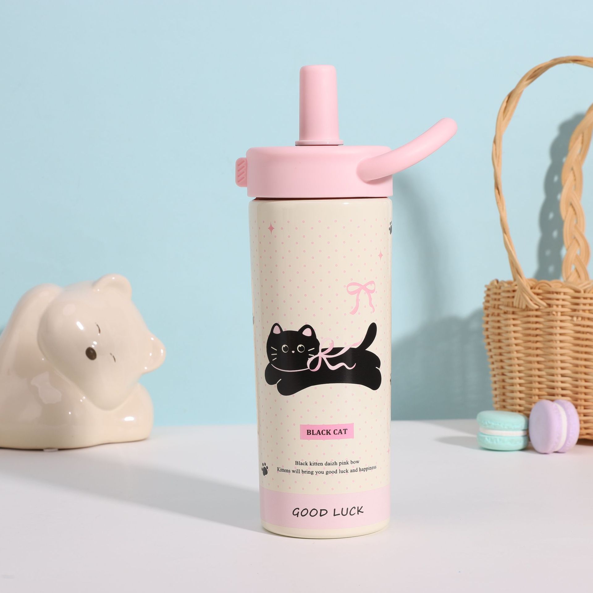 New 316 stainless steel insulated cup with high appearance level, portable straw cup for boys and girls, and cute cartoon hand-held water cup pic 2