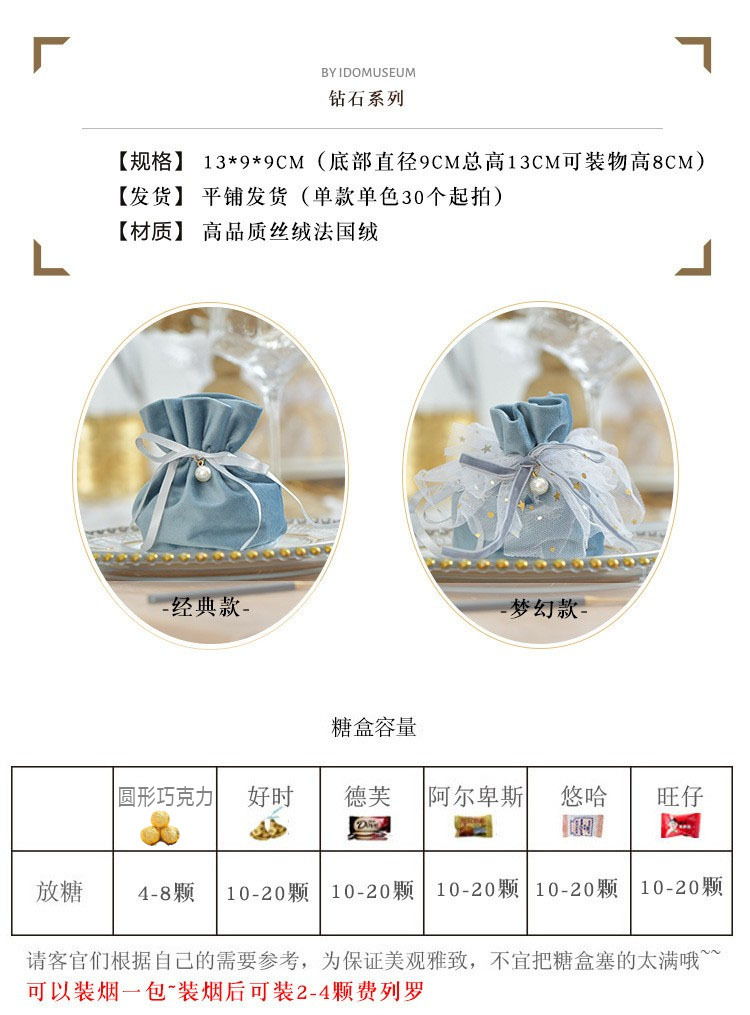 创意婚庆用品丝绒纱袋喜糖盒子 欧式婚礼伴手礼喜糖袋 糖果盒批发详情2