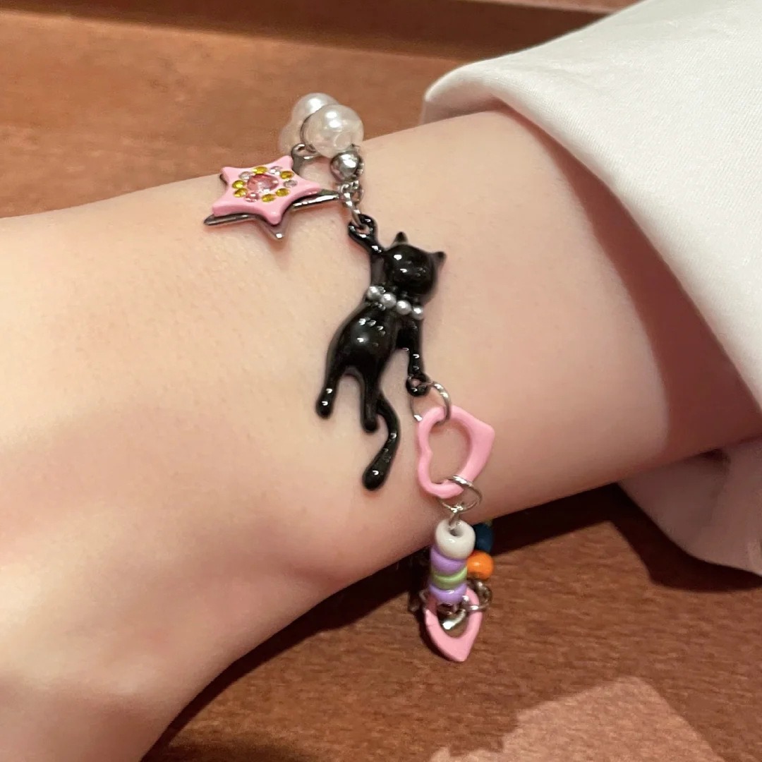 Black Cat Pearl Star Bracelet: Sweet and cool for girls, y2k, versatile for hot girls, summer bracelet, light luxury, niche and exquisite jewelry pic 3