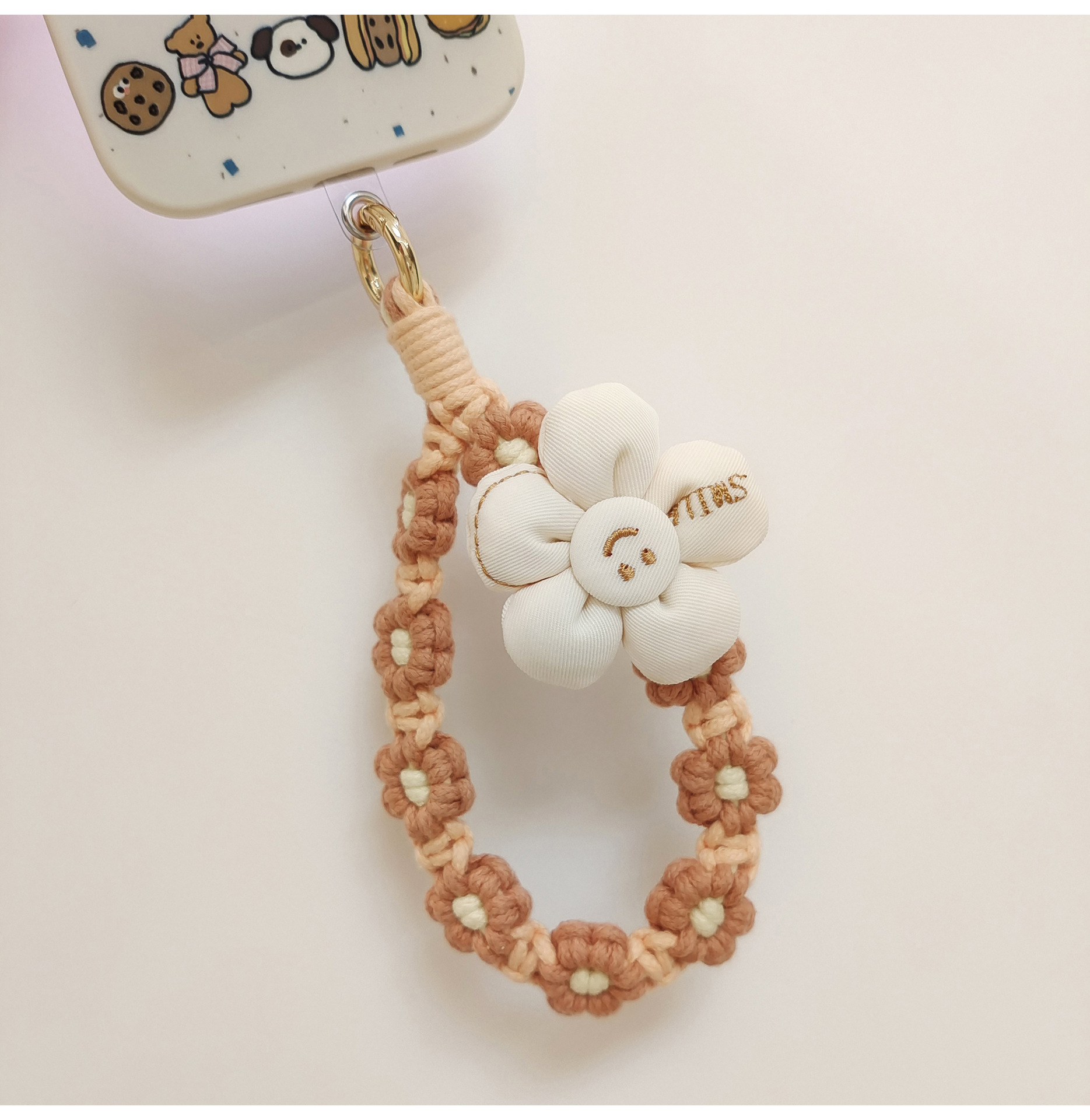 日韩可爱手工编织花朵钥匙扣手机挂件立体花花手腕挂绳手作礼品女详情8