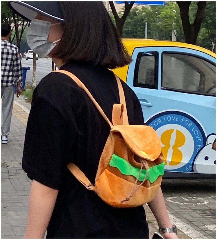 The same style of hamburger backpack as Xiaohongshu, cute cartoon student small backpack, large-capacity campus backpack for girls pic 6