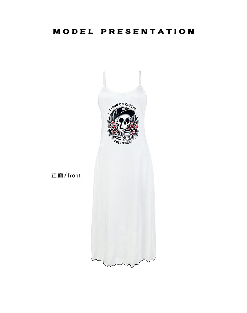 Milk silk skin-friendly halter long dress for women. Multiple patterns to choose from. Printed black and white ear trim. Home wear and sleeping dress 930 pic 19