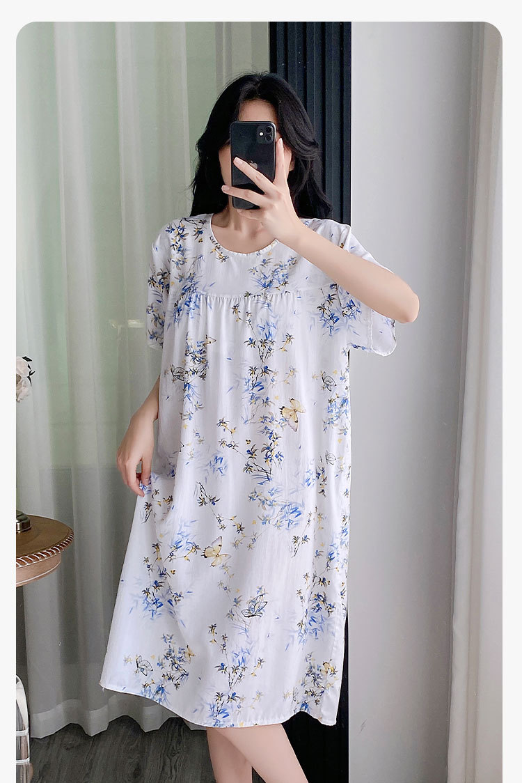Summer cotton silk belt cushioned nightgown for middle-aged women, short sleeves for mothers, 45-piece artificial cotton home wear, pajama skirt pic 16