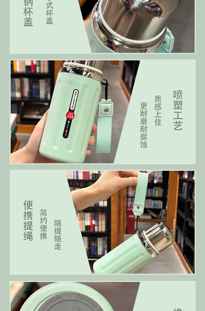 High-appearation-level Roman insulated cups for both men and women, 316 stainless steel tea cups with LIDS, high-end tea-water separation cups pic 13