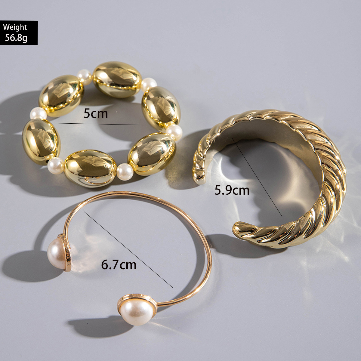 欧美跨境新款多层线条缠绕几何开口手镯套装朋克风波浪形串珠手链详情13