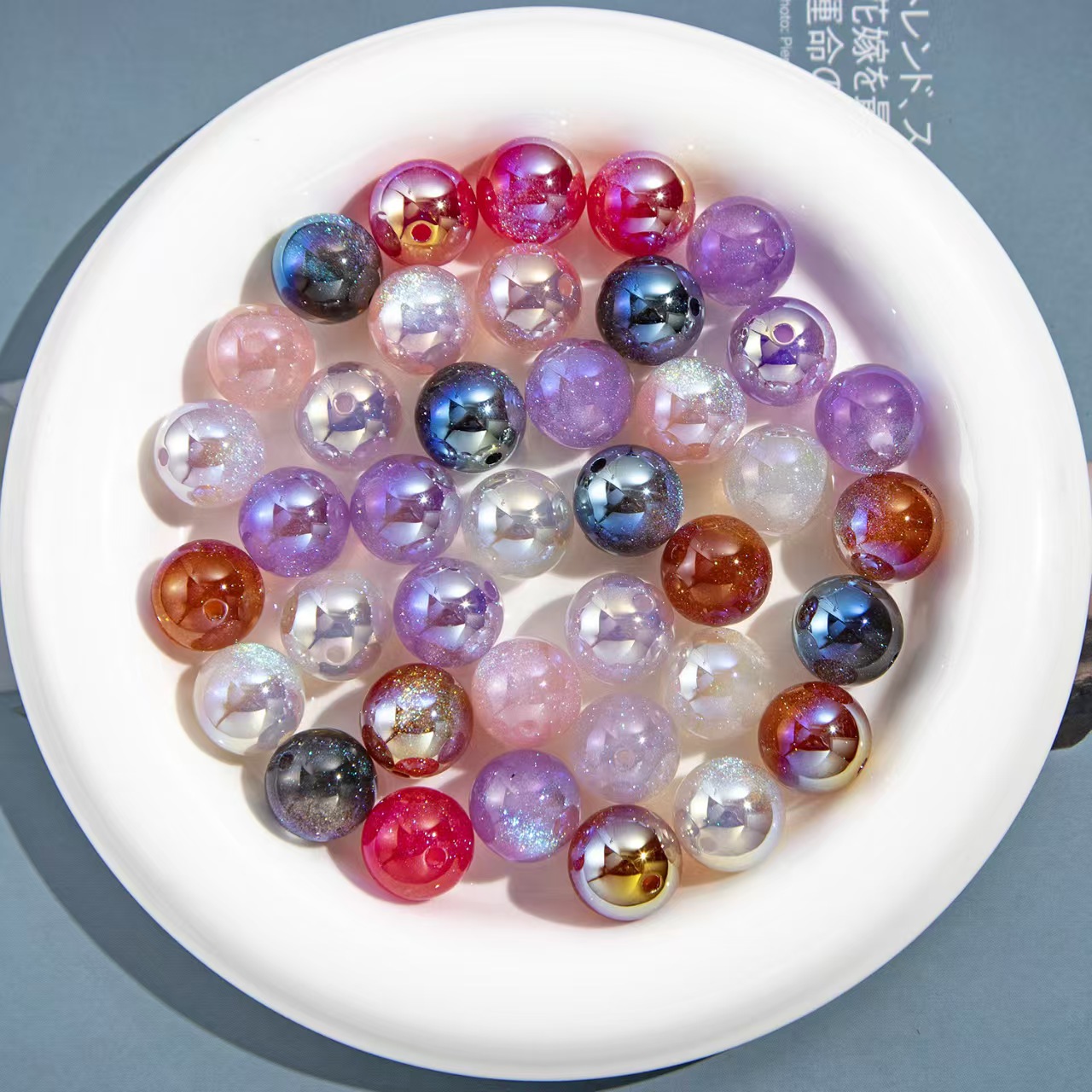 8-12mm high-grade photosensitive chemical coated starry Mermaid Princess round resin beads diy bracelet and necklace jewelry beads pic 4