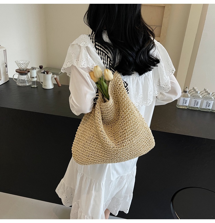 Summer high-capacity straw woven bag for women, 2024 new style seaside and beach vacation single-shoulder bag, commuter tote bucket bag pic 29
