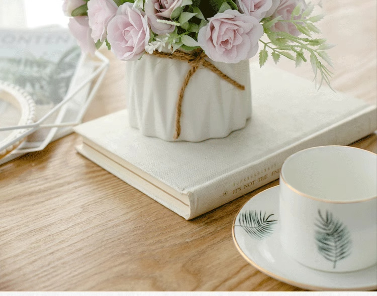 北欧仿真花套装陶瓷麻绳花瓶玫瑰花 仿真植物盆栽家居装饰假花盆详情14