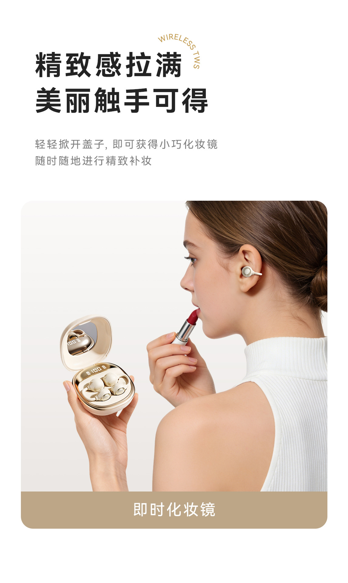 229 Cross-border new wireless Bluetooth headphones with digital display, in-ear opening, non-in-ear makeup mirror, long battery life, in stock pic 13