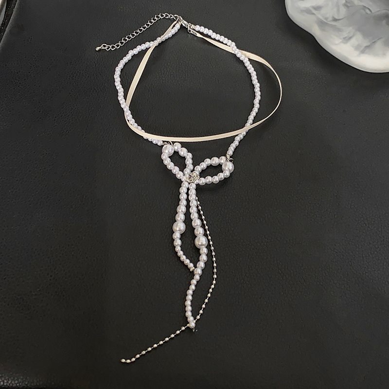 超仙珍珠蝴蝶结流苏双层项链气质高级感锁骨链时尚小众新娘饰品女详情5