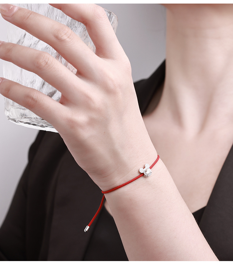 Zhuoheng Carefully selected hand-woven pure silver Mickey Moissanite bracelet, lucky red string for the zodiac year, simple and niche bracelet pic 11