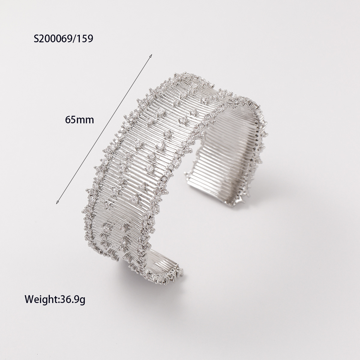 开口可调节锆石金色厚重手镯小众设计精致贵气奢华大气手镯厂家直详情2