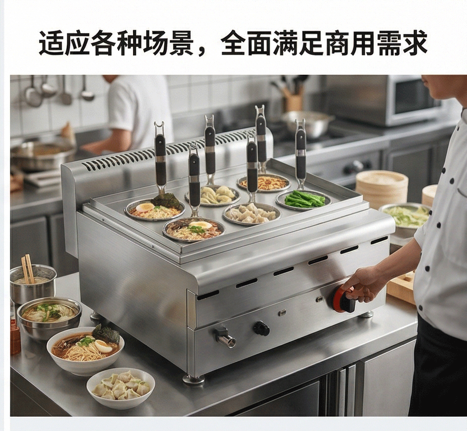 Desktop gas six-head noodle cooking stove, noodle cooking machine, cooking stove wholesaler, commercial stall catering equipment, breakfast shop pic 5