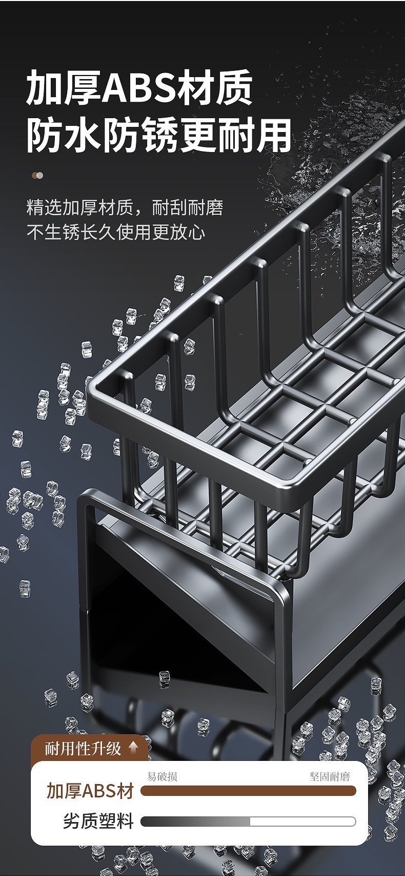 跨境厨房海绵架沥水架洗洁精整理多功能抹布架杆台面收纳置物架详情9