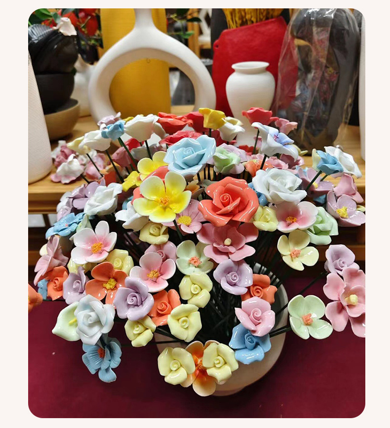 德化手工捏瓷花仿真玫瑰小花朵花束景德镇陶瓷永生花工艺摆件批发详情15
