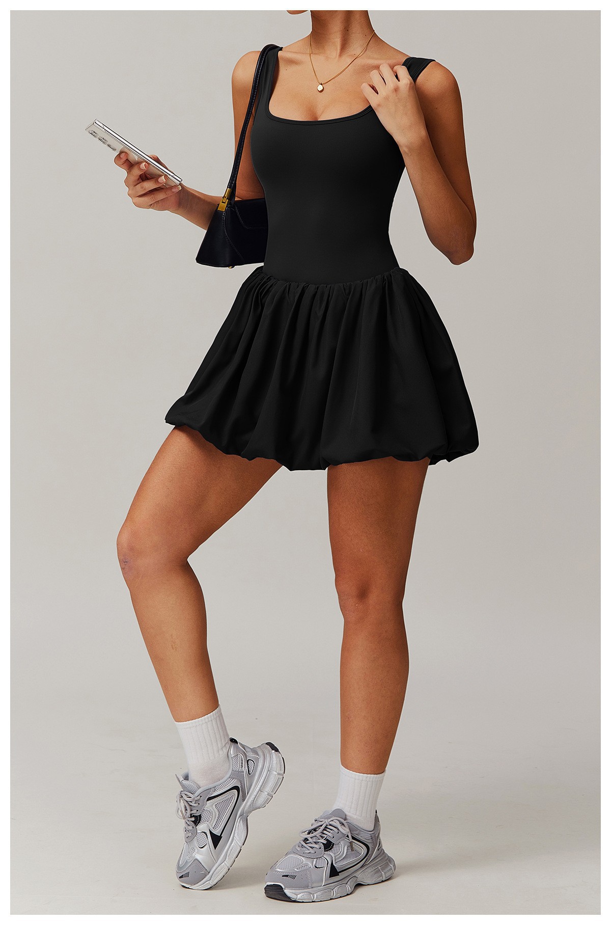 假两件防走光运动户外一体式短裙女带口袋运动短裤花苞速干网球服详情21