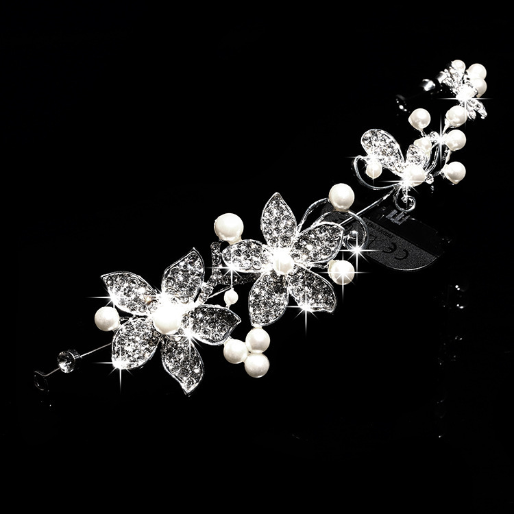 Bride accessories: Bride alloy diamond-encrusted pearl soft chain headwear, Korean-style hair accessory, wedding dress, head flower accessory pic 3