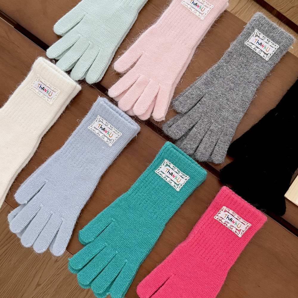 新款纯色简约兔毛手套女冬季可触屏加厚保暖防寒针织手套学生潮详情6