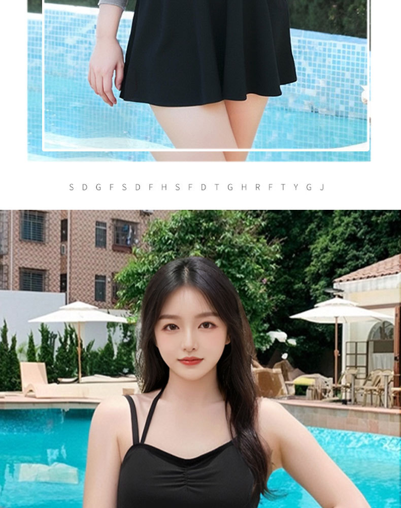 挂脖吊带夏连体泳衣三件套大码长袖罩衫保守遮肚显瘦胖mm度假泳装-125169详情14