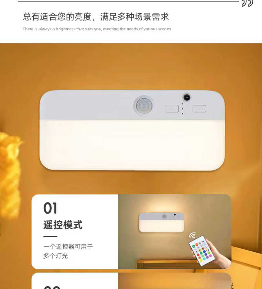 Transfronterizo nuevo cuerpo humano sensor de techo luz de paso armario de almacenamiento led de succión magnética de control remoto tipo C modelo de carga pic 8