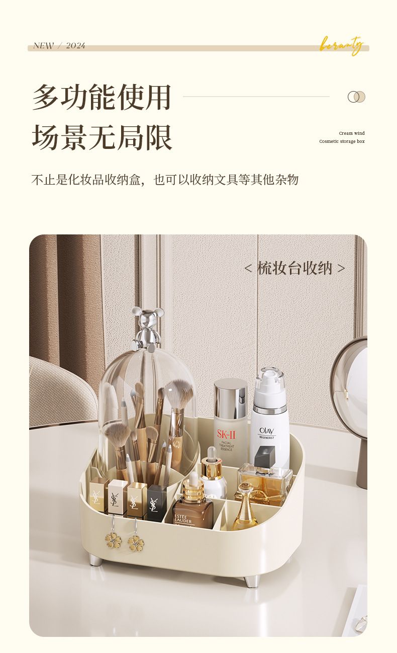 新款带盖化妆品口红收纳盒桌面家用整理洗手台梳妆台防尘置物架高详情8