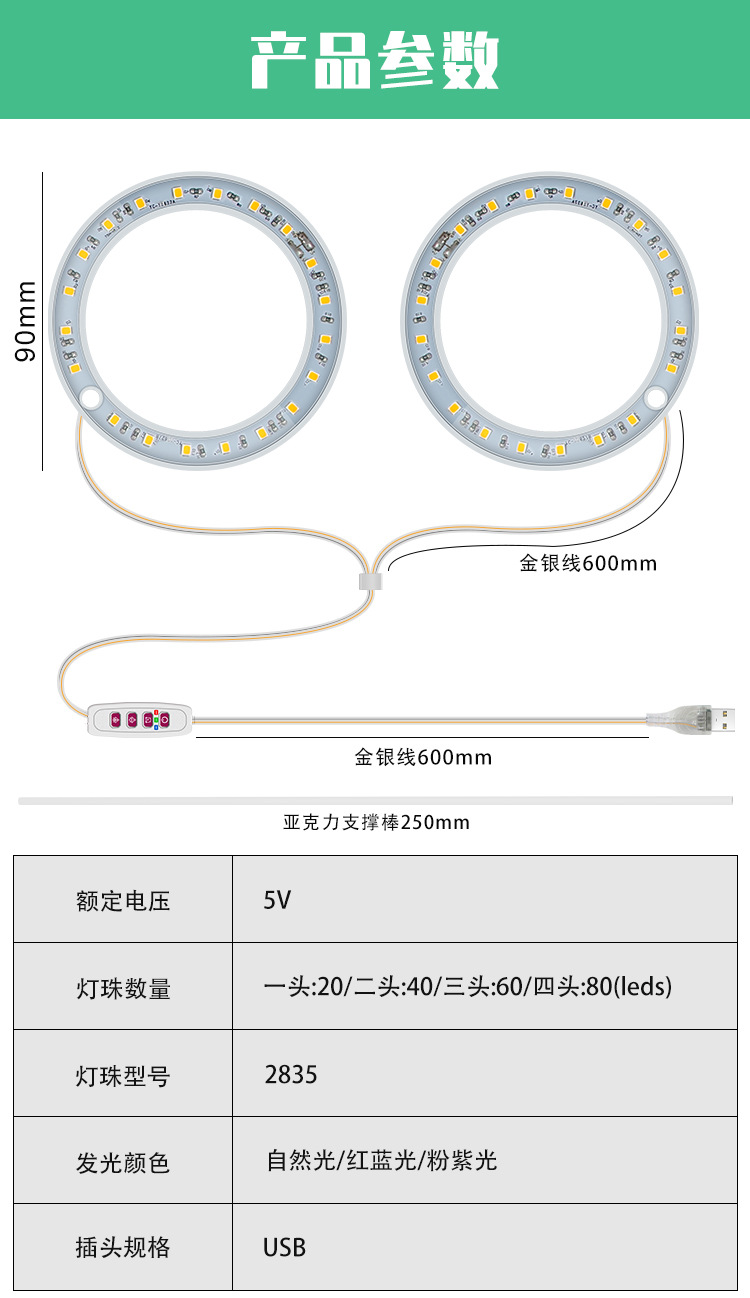 ♡ Energy-saving Angel Ring Plant Supplementary Light: LED Indoor Full-spectrum intelligent supplementary light for Bonsai and succulents pic 8