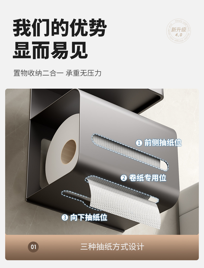 家用纸巾盒厕所置物架免打孔壁挂式抽纸厕纸放置盒洗手间卷纸架详情2