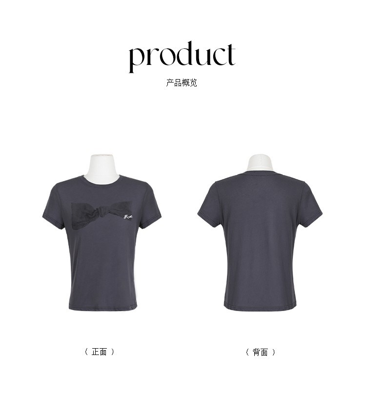 CZ ZHANG Summer Korean Style laid-back Casual Versatile Bow Print Letter Embroidery short-sleeved T-shirt B20639 pic 3