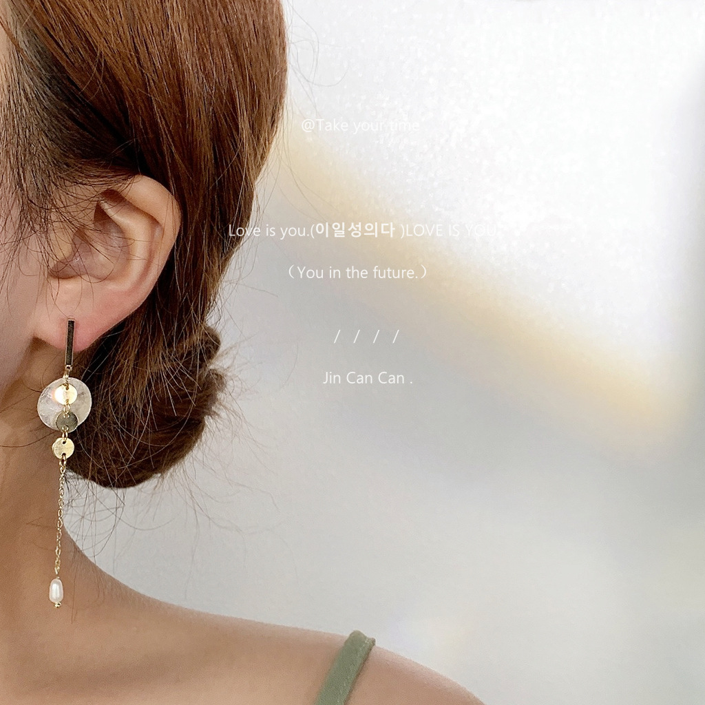 Freshwater pearl 925 silver needle plated with 14K, handcrafted design, long tassel earrings, feminine charm, Japanese and Korean ins earrings pic 2