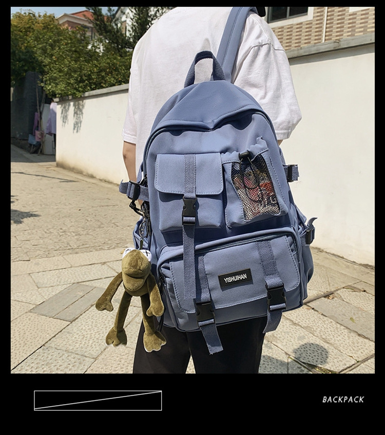 休闲百搭男女双肩包可爱挂件洋气潮流学生书包大容量工装风背包详情13