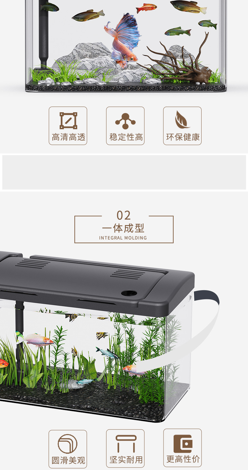 三代亚克力鱼缸懒人透明客厅小型造景制氧过滤水泵桌面电视柜旁金详情5