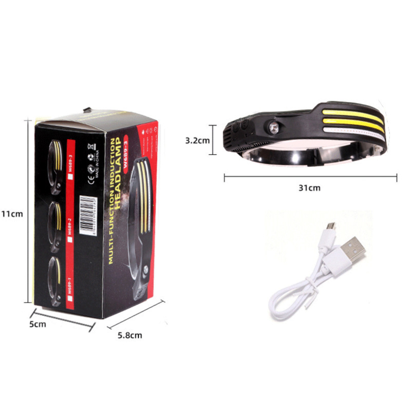 New cross-border hand-waving sensor COB headlight, outdoor cycling light, USB charging night running light, LED strong headlight pic 5