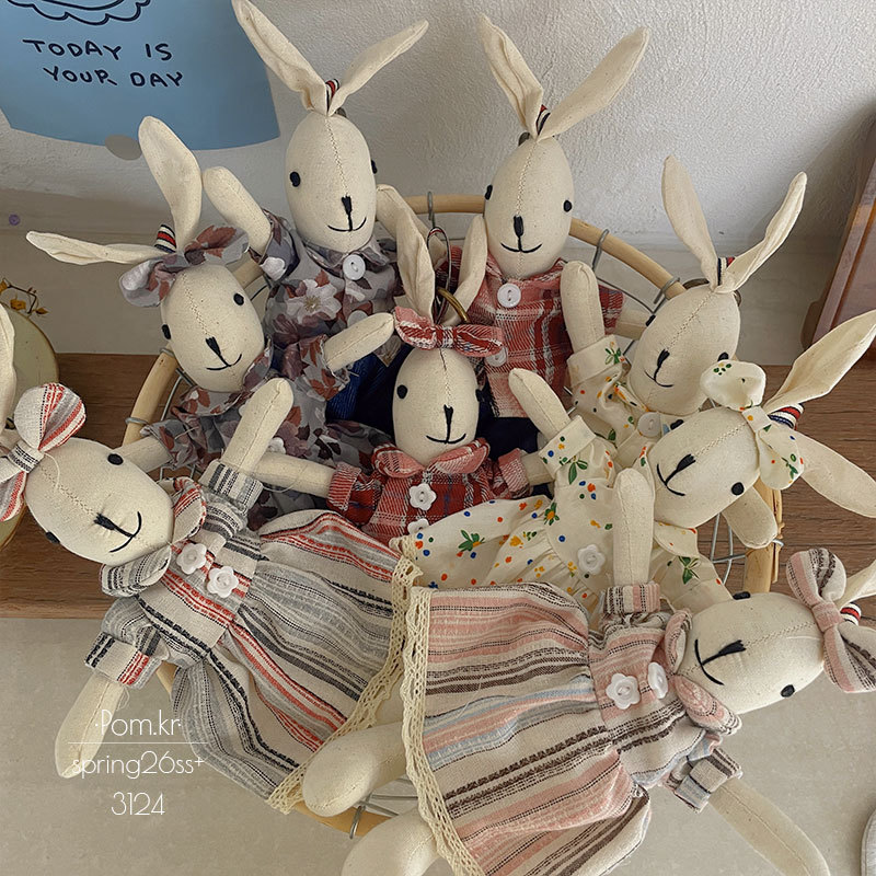 New Korean-style fabric checkered dress rabbit pendant, retro and fashionable baby doll pendant, baby birthday gift for girls pic 3